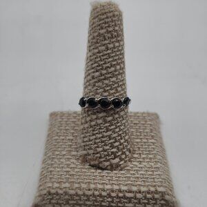 Size 8.75 Sterling Silver Black Spinel Unique Band Ring A3669